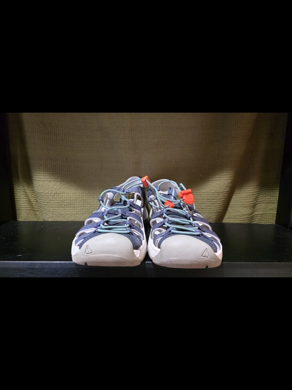Keen Womens Closed-Toe Sandals in Navy, Gray and Teal with Orange Toggle